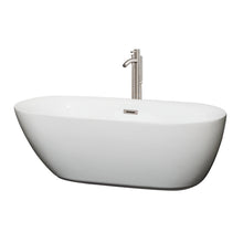 Load image into Gallery viewer, Wyndham Melissa 65 Inch Freestanding Bathtub in White with Floor Mounted Faucet, Drain and Overflow Trim in Brushed Nickel- Wyndham