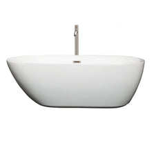 Load image into Gallery viewer, Wyndham Melissa 65 Inch Freestanding Bathtub in White with Floor Mounted Faucet, Drain and Overflow Trim in Brushed Nickel- Wyndham