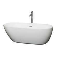 Load image into Gallery viewer, Wyndham Melissa 65 Inch Freestanding Bathtub in White with Floor Mounted Faucet, Drain and Overflow Trim in Polished Chrome- Wyndham