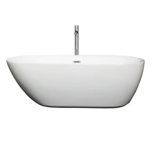 Load image into Gallery viewer, Wyndham Melissa 65 Inch Freestanding Bathtub in White with Floor Mounted Faucet, Drain and Overflow Trim in Polished Chrome- Wyndham