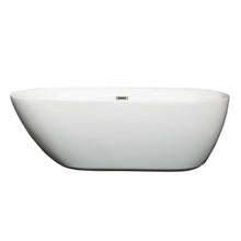 Load image into Gallery viewer, Wyndham Melissa 65 Inch Freestanding Bathtub in White with Brushed Nickel Drain and Overflow Trim- Wyndham