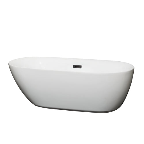 Wyndham Melissa 65 Inch Freestanding Bathtub in White with Matte Black Drain and Overflow Trim- Wyndham