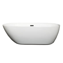 Load image into Gallery viewer, Wyndham Melissa 65 Inch Freestanding Bathtub in White with Matte Black Drain and Overflow Trim- Wyndham