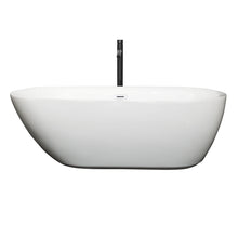Load image into Gallery viewer, Wyndham Melissa 65 Inch Freestanding Bathtub in White with Shiny White Trim and Floor Mounted Faucet in Matte Black- Wyndham