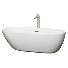 Load image into Gallery viewer, Wyndham Melissa 71 Inch Freestanding Bathtub in White with Floor Mounted Faucet, Drain and Overflow Trim in Brushed Nickel- Wyndham