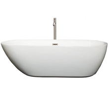Load image into Gallery viewer, Wyndham Melissa 71 Inch Freestanding Bathtub in White with Floor Mounted Faucet, Drain and Overflow Trim in Brushed Nickel- Wyndham