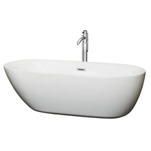 Load image into Gallery viewer, Wyndham Melissa 71 Inch Freestanding Bathtub in White with Floor Mounted Faucet, Drain and Overflow Trim in Polished Chrome- Wyndham