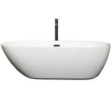 Load image into Gallery viewer, Wyndham Melissa 71 Inch Freestanding Bathtub in White with Floor Mounted Faucet, Drain and Overflow Trim in Matte Black- Wyndham