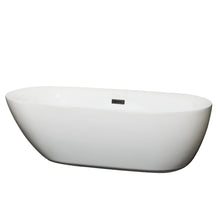 Load image into Gallery viewer, Wyndham Melissa 71 Inch Freestanding Bathtub in White with Matte Black Drain and Overflow Trim- Wyndham