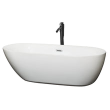 Load image into Gallery viewer, Wyndham Melissa 71 Inch Freestanding Bathtub in White with Polished Chrome Trim and Floor Mounted Faucet in Matte Black- Wyndham