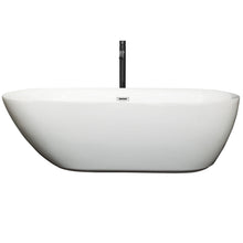 Load image into Gallery viewer, Wyndham Melissa 71 Inch Freestanding Bathtub in White with Polished Chrome Trim and Floor Mounted Faucet in Matte Black- Wyndham