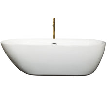 Load image into Gallery viewer, Wyndham Melissa 71 Inch Freestanding Bathtub in White with Polished Chrome Trim and Floor Mounted Faucet in Brushed Gold- Wyndham