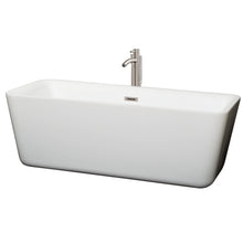 Load image into Gallery viewer, Wyndham Emily 69 Inch Freestanding Bathtub in White with Floor Mounted Faucet, Drain and Overflow Trim in Brushed Nickel- Wyndham