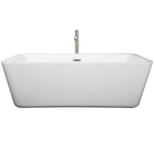 Load image into Gallery viewer, Wyndham Emily 69 Inch Freestanding Bathtub in White with Floor Mounted Faucet, Drain and Overflow Trim in Brushed Nickel- Wyndham