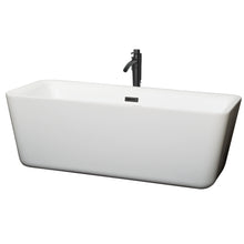 Load image into Gallery viewer, Wyndham Emily 69 Inch Freestanding Bathtub in White with Floor Mounted Faucet, Drain and Overflow Trim in Matte Black- Wyndham