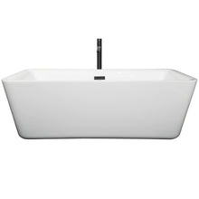 Load image into Gallery viewer, Wyndham Emily 69 Inch Freestanding Bathtub in White with Floor Mounted Faucet, Drain and Overflow Trim in Matte Black- Wyndham