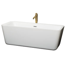 Load image into Gallery viewer, Wyndham Emily 69 Inch Freestanding Bathtub in White with Polished Chrome Trim and Floor Mounted Faucet in Brushed Gold- Wyndham