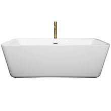 Load image into Gallery viewer, Wyndham Emily 69 Inch Freestanding Bathtub in White with Polished Chrome Trim and Floor Mounted Faucet in Brushed Gold- Wyndham