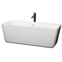 Load image into Gallery viewer, Wyndham Emily 69 Inch Freestanding Bathtub in White with Shiny White Trim and Floor Mounted Faucet in Matte Black- Wyndham