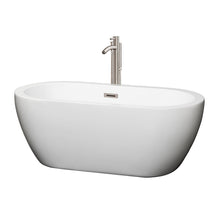 Load image into Gallery viewer, Wyndham Soho 60 Inch Freestanding Bathtub in White with Floor Mounted Faucet, Drain and Overflow Trim in Brushed Nickel- Wyndham