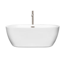 Load image into Gallery viewer, Wyndham Soho 60 Inch Freestanding Bathtub in White with Floor Mounted Faucet, Drain and Overflow Trim in Brushed Nickel- Wyndham