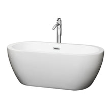Load image into Gallery viewer, Wyndham Soho 60 Inch Freestanding Bathtub in White with Floor Mounted Faucet, Drain and Overflow Trim in Polished Chrome- Wyndham