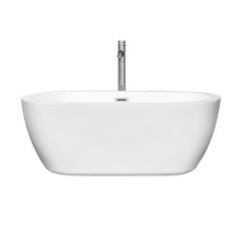 Load image into Gallery viewer, Wyndham Soho 60 Inch Freestanding Bathtub in White with Floor Mounted Faucet, Drain and Overflow Trim in Polished Chrome- Wyndham