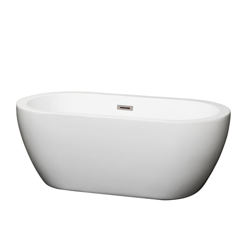 Wyndham Soho 60 Inch Freestanding Bathtub in White with Brushed Nickel Drain and Overflow Trim- Wyndham
