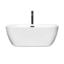 Load image into Gallery viewer, Wyndham Soho 60 Inch Freestanding Bathtub in White with Floor Mounted Faucet, Drain and Overflow Trim in Matte Black- Wyndham