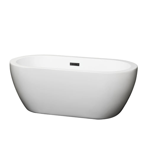 Wyndham Soho 60 Inch Freestanding Bathtub in White with Matte Black Drain and Overflow Trim- Wyndham