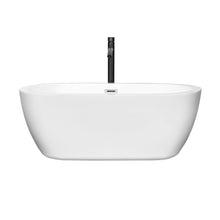 Load image into Gallery viewer, Wyndham Soho 60 Inch Freestanding Bathtub in White with Polished Chrome Trim and Floor Mounted Faucet in Matte Black- Wyndham