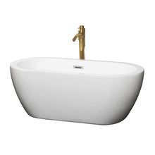 Load image into Gallery viewer, Wyndham Soho 60 Inch Freestanding Bathtub in White with Polished Chrome Trim and Floor Mounted Faucet in Brushed Gold- Wyndham