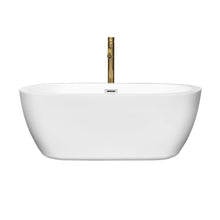 Load image into Gallery viewer, Wyndham Soho 60 Inch Freestanding Bathtub in White with Polished Chrome Trim and Floor Mounted Faucet in Brushed Gold- Wyndham