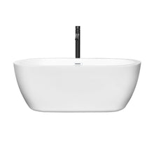 Load image into Gallery viewer, Wyndham Soho 60 Inch Freestanding Bathtub in White with Shiny White Trim and Floor Mounted Faucet in Matte Black- Wyndham