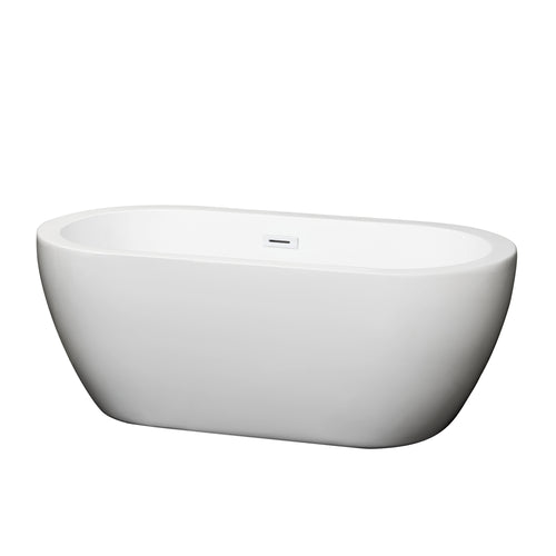 Wyndham Soho 60 Inch Freestanding Bathtub in White with Shiny White Drain and Overflow Trim- Wyndham