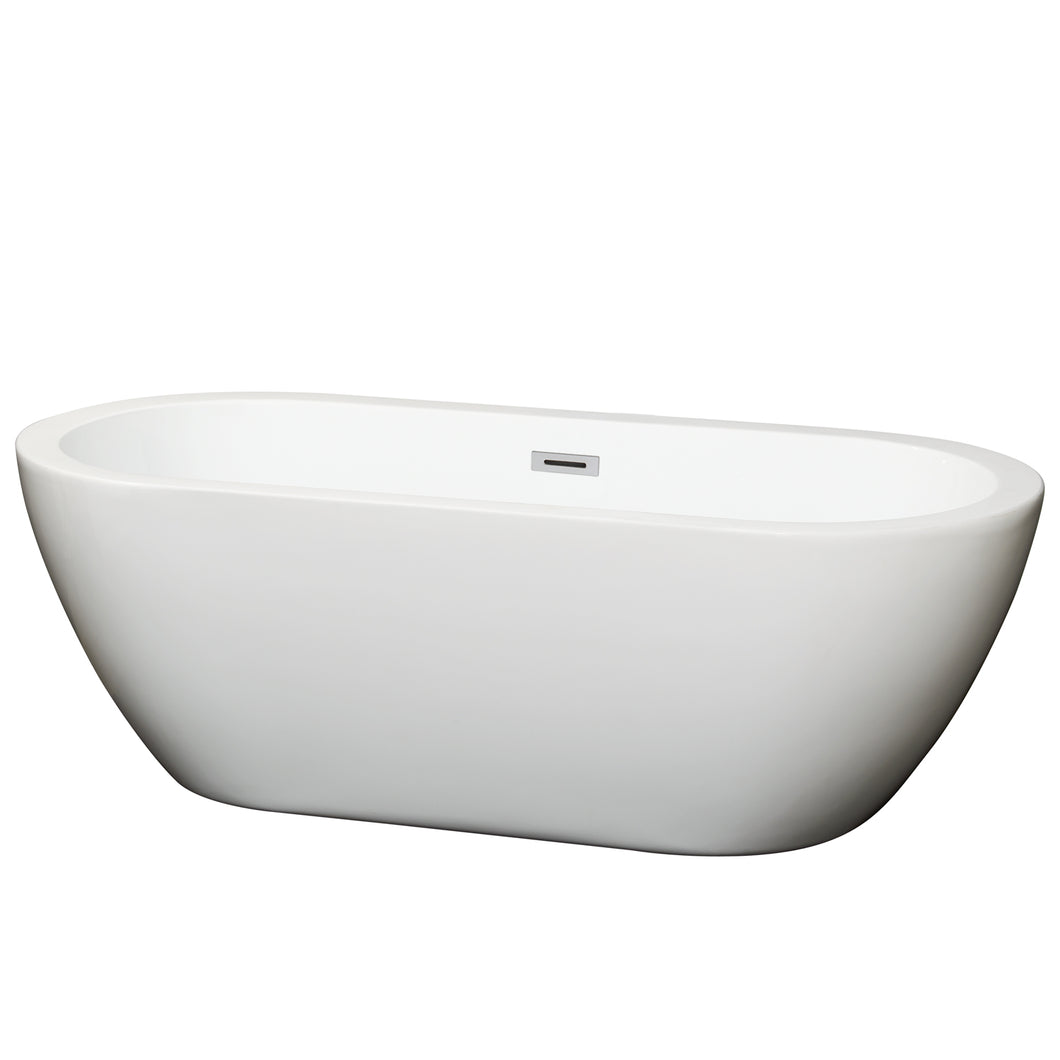 Wyndham Soho 68 Inch Freestanding Bathtub in White with Polished Chrome Drain and Overflow Trim- Wyndham