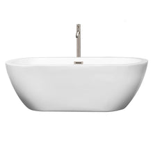 Load image into Gallery viewer, Wyndham Soho 68 Inch Freestanding Bathtub in White with Floor Mounted Faucet, Drain and Overflow Trim in Brushed Nickel- Wyndham