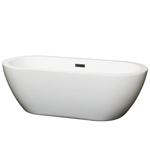 Wyndham Soho 68 Inch Freestanding Bathtub in White with Matte Black Drain and Overflow Trim- Wyndham