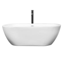 Load image into Gallery viewer, Wyndham Soho 68 Inch Freestanding Bathtub in White with Shiny White Trim and Floor Mounted Faucet in Matte Black- Wyndham