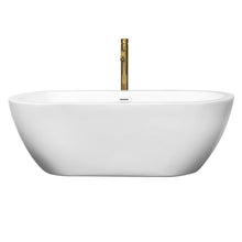 Load image into Gallery viewer, Wyndham Soho 68 Inch Freestanding Bathtub in White with Shiny White Trim and Floor Mounted Faucet in Brushed Gold- Wyndham
