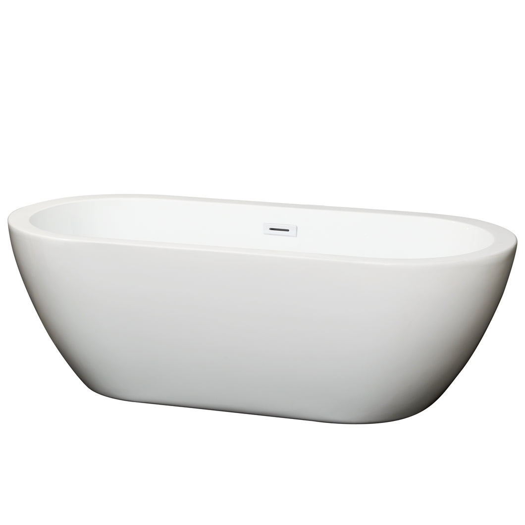 Wyndham Soho 68 Inch Freestanding Bathtub in White with Shiny White Drain and Overflow Trim- Wyndham