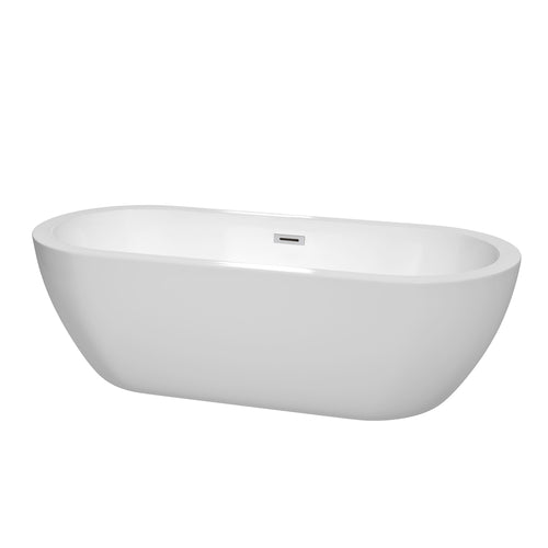 Wyndham Soho 72 Inch Freestanding Bathtub in White with Polished Chrome Drain and Overflow Trim- Wyndham