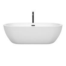 Load image into Gallery viewer, Wyndham Soho 72 Inch Freestanding Bathtub in White with Floor Mounted Faucet, Drain and Overflow Trim in Matte Black- Wyndham
