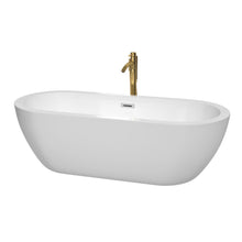 Load image into Gallery viewer, Wyndham Soho 72 Inch Freestanding Bathtub in White with Polished Chrome Trim and Floor Mounted Faucet in Brushed Gold- Wyndham