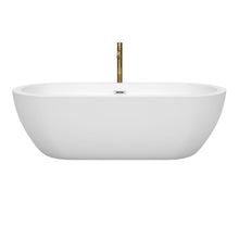 Load image into Gallery viewer, Wyndham Soho 72 Inch Freestanding Bathtub in White with Polished Chrome Trim and Floor Mounted Faucet in Brushed Gold- Wyndham