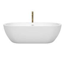 Load image into Gallery viewer, Wyndham Soho 72 Inch Freestanding Bathtub in White with Shiny White Trim and Floor Mounted Faucet in Brushed Gold- Wyndham