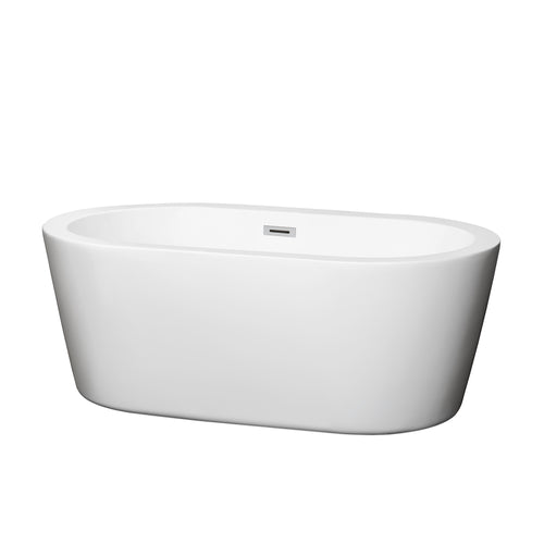 Wyndham Mermaid 60 Inch Freestanding Bathtub in White with Polished Chrome Drain and Overflow Trim- Wyndham