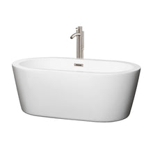 Load image into Gallery viewer, Wyndham Mermaid 60 Inch Freestanding Bathtub in White with Floor Mounted Faucet, Drain and Overflow Trim in Brushed Nickel- Wyndham