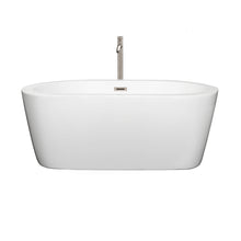Load image into Gallery viewer, Wyndham Mermaid 60 Inch Freestanding Bathtub in White with Floor Mounted Faucet, Drain and Overflow Trim in Brushed Nickel- Wyndham