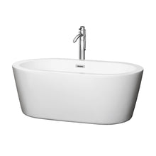 Load image into Gallery viewer, Wyndham Mermaid 60 Inch Freestanding Bathtub in White with Floor Mounted Faucet, Drain and Overflow Trim in Polished Chrome- Wyndham